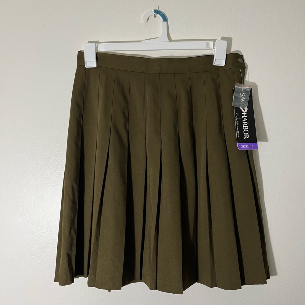 Vintage Sag Harbor Pleated Olive Green Dark Academia Skirt Size 10 (estimated)